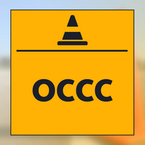 OCCC text on a background of gold.